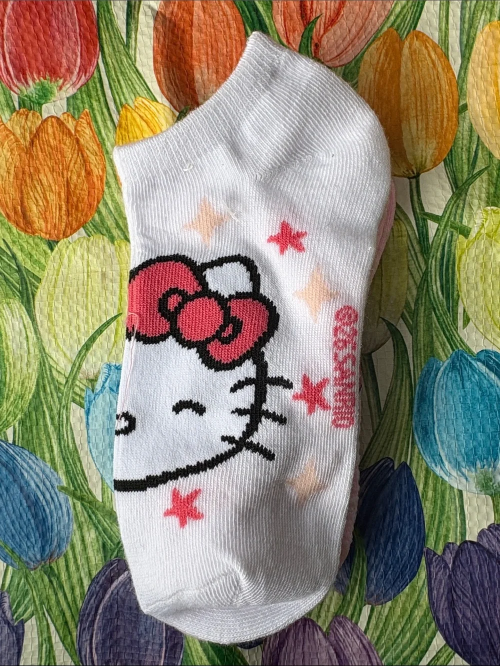 Hello Kitty Pink and White Ankle Socks with Red Bow Accents